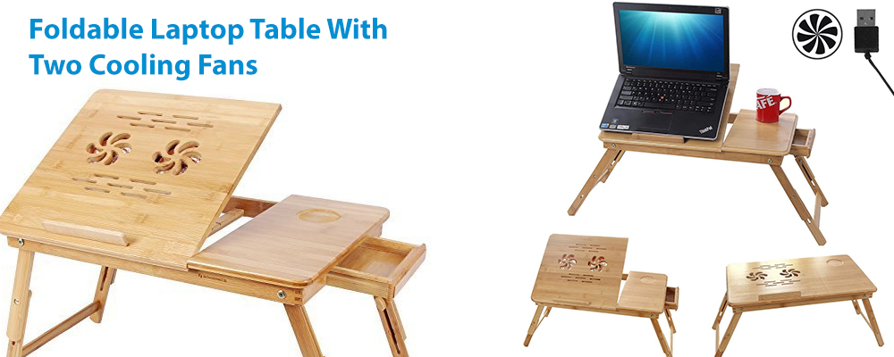 Foldable Laptop Table with Two Cooling Fans